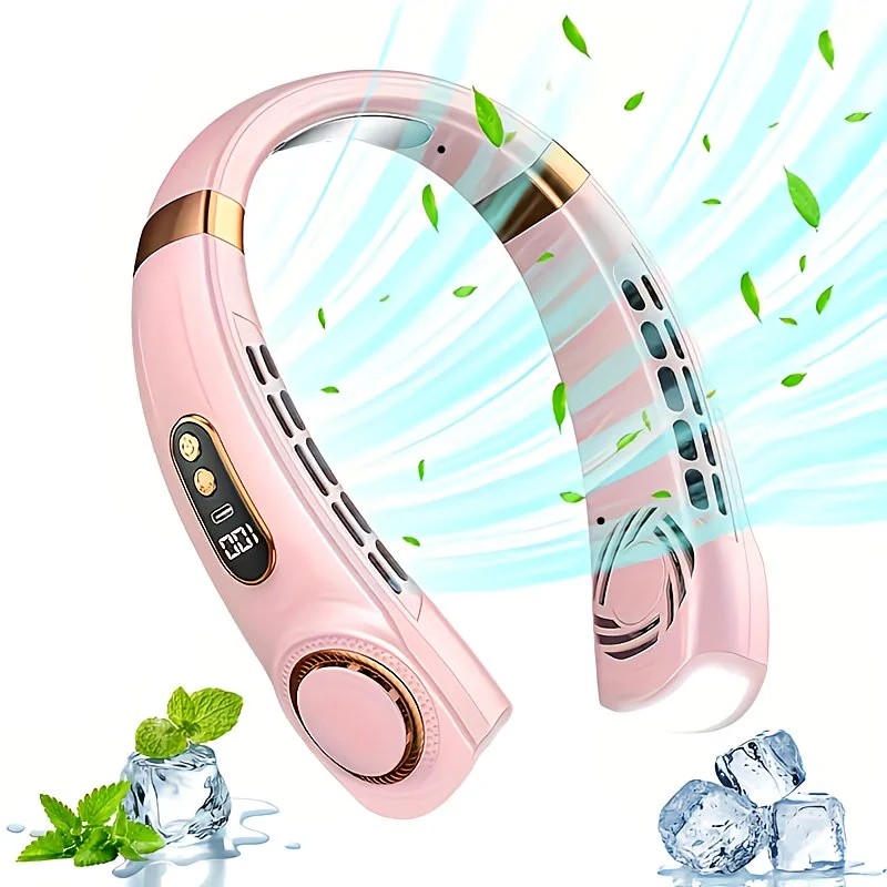 New Neck Hanging Fan Portable Mini USB Fan Personal Cooling Turbine Small Charging Quiet Lazy-Friendly.BLUE