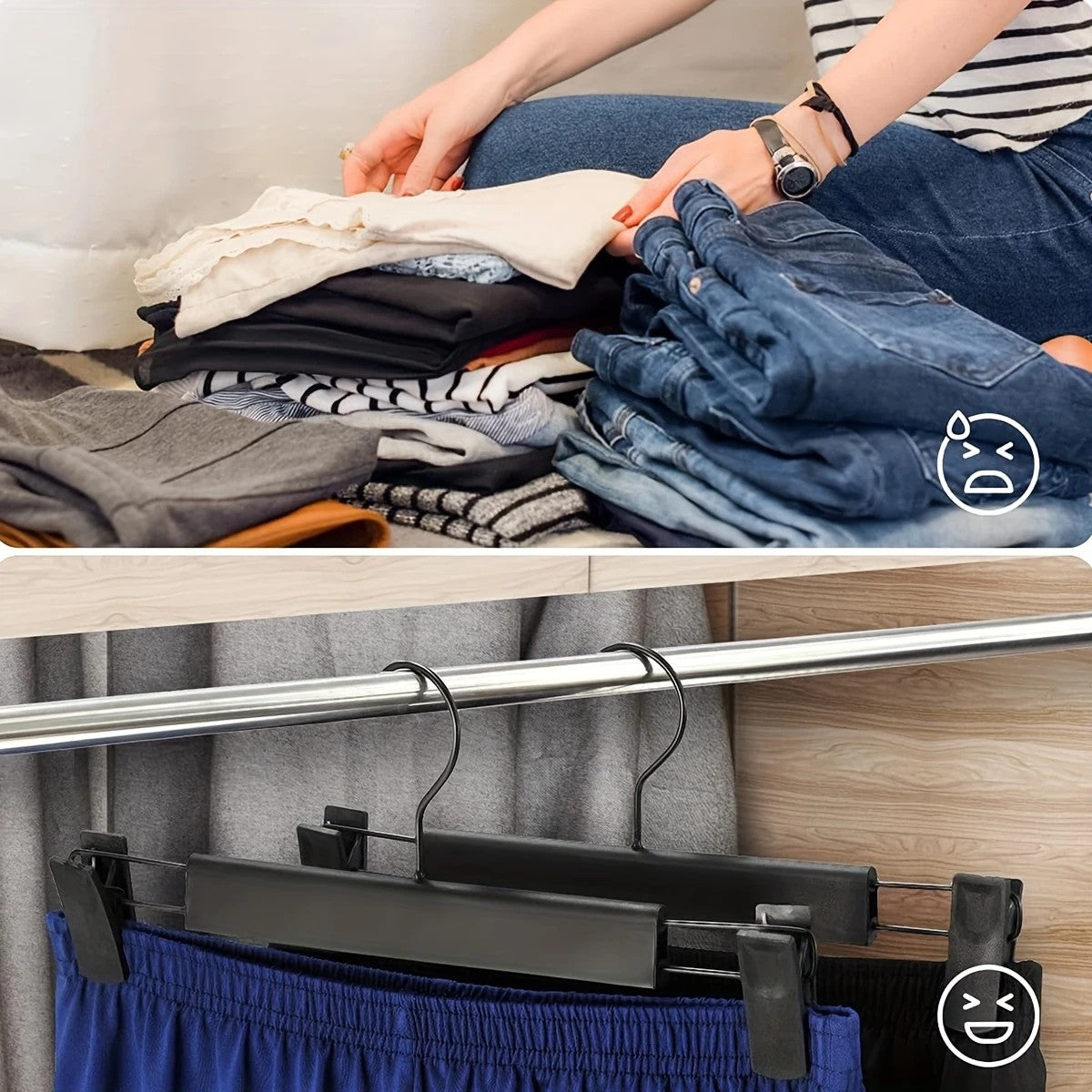 10pcs Super Anti-Slip Pants Hangers with Clips, Thickened Plastic Dual-Use Skirt/Pants Hangers, Seamless Anti-Mark Home Drying Racks, Wardrobe Organizer Essential.