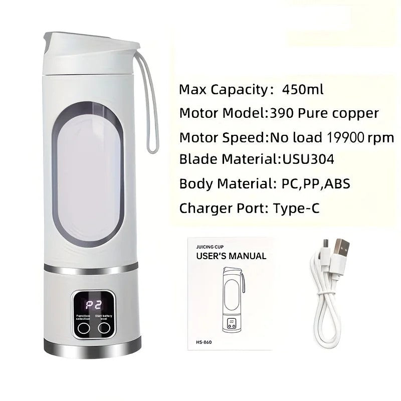 (white)Portable USB Charging Blender & Juicer - Easy to Clean, Suitable for Fruit and Vegetable Drinks, Smoothies - Capacity Ranging from 10.14 oz to 16.91 oz