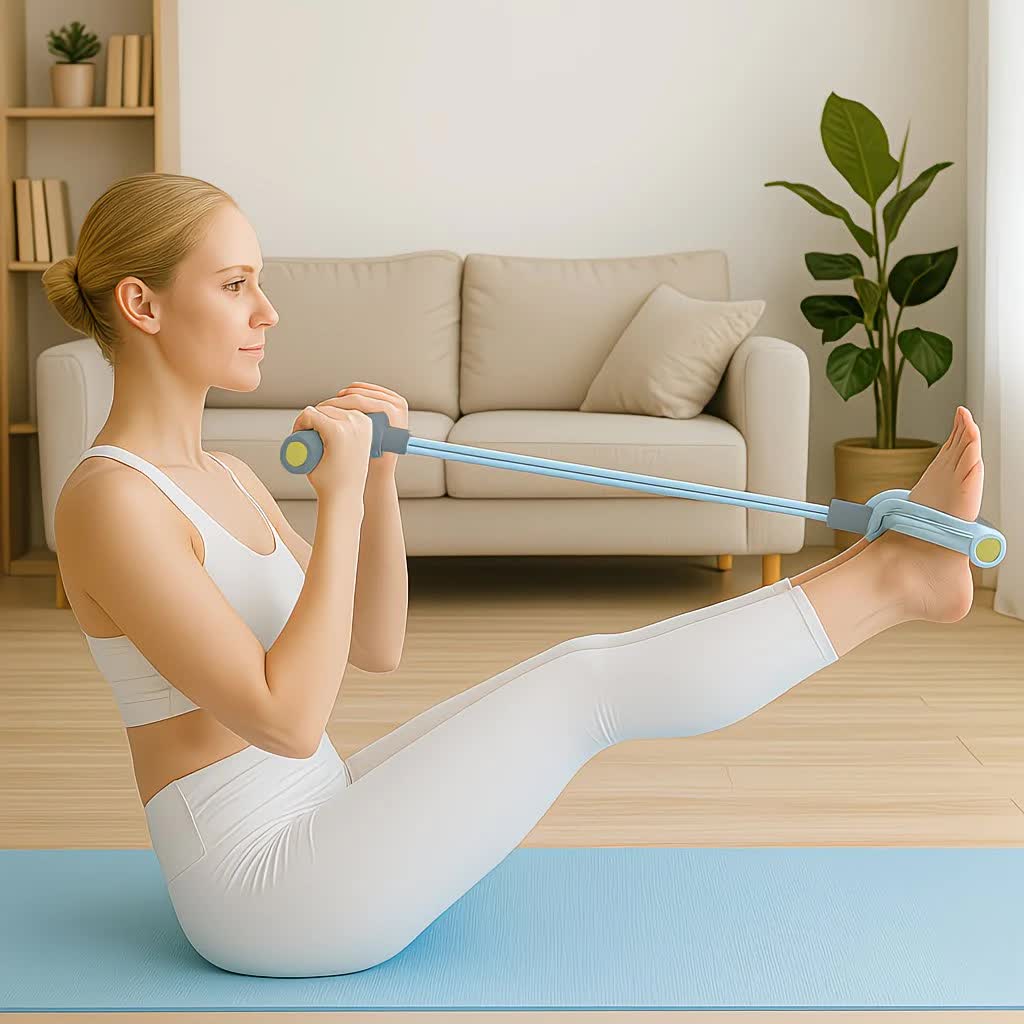 SKY blue Home-use six-tube resistance band with non-slip pedals and quiet rebound. Targets multiple muscle groups for full-body fat burning, shaping, and stretching. Portable and suitable for all.
