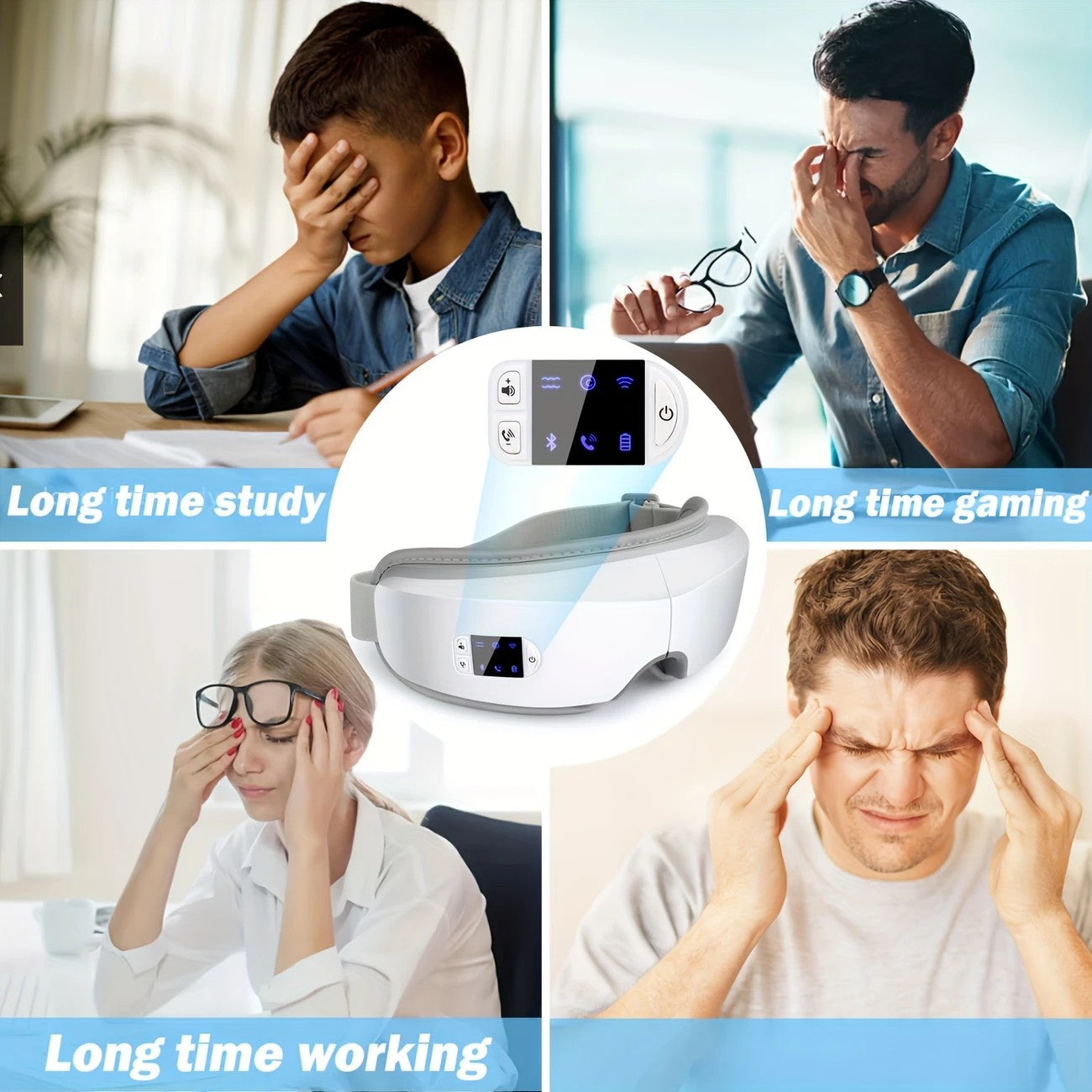 4D Smart Multifunctional Eye Massager with Air Pressure, Vibration, Heating, and Music.