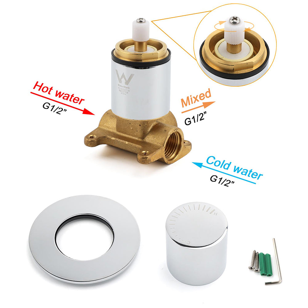Chrome Bath Control Shower Mixer Brass Round Wall Mounted Hot Cold Water Valve