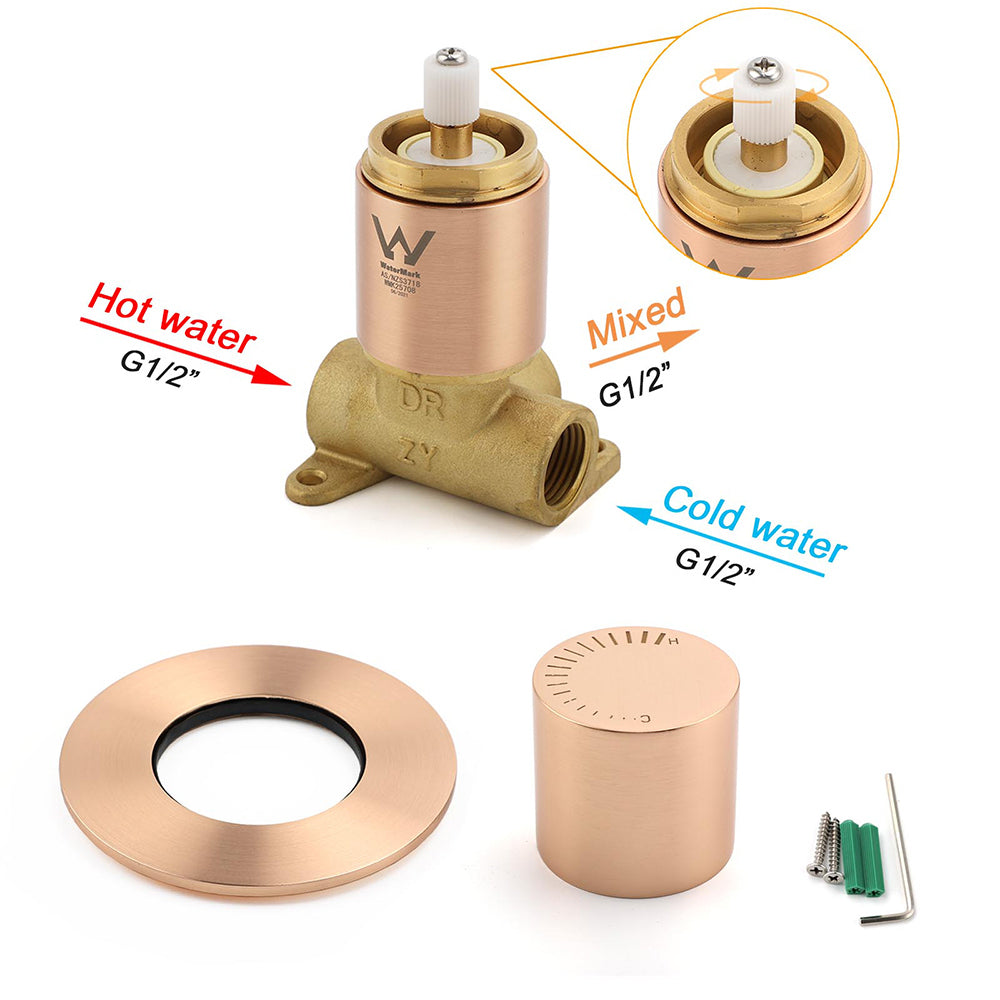Watermark Round Shower Mixer Brass Hot Cold Water Tap Valve Brushed Rose Gold