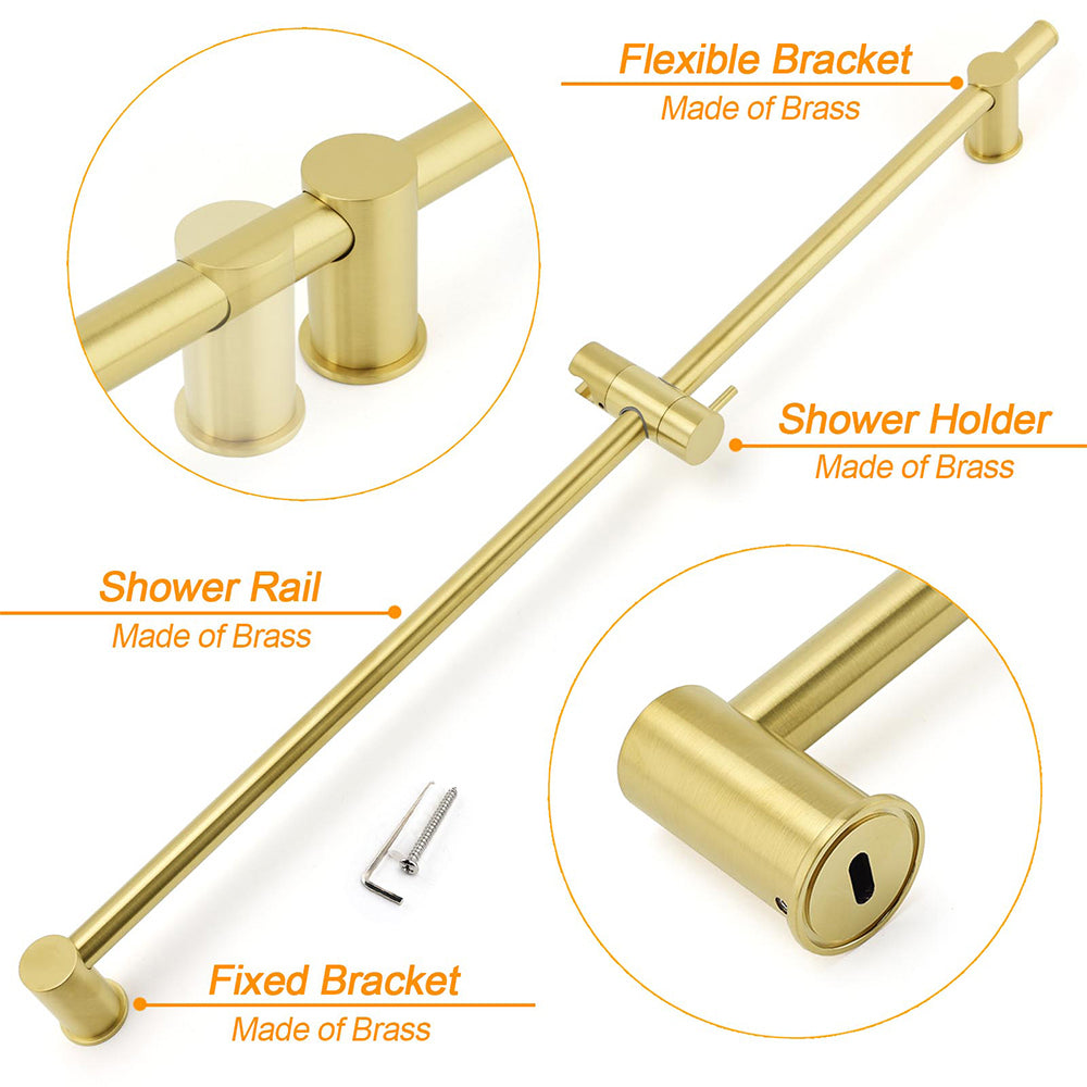 Brushed Gold Brass 850mm Long Sliding Rail Bar Swivel Handheld Shower Holder Kit