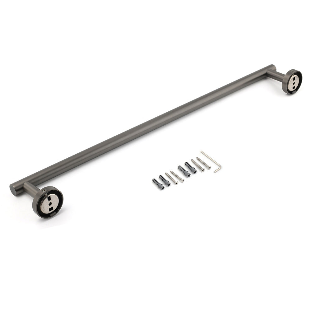 Gun Metal Stainless Steel 600mm Single Towel Rack Rail Holder Round Hanger Bar
