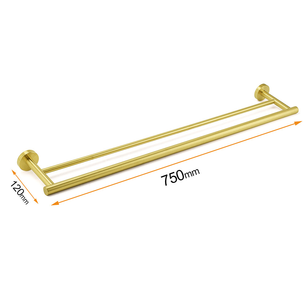 Brushed Gold 600mm Long Double Towel Rack Rail Holder Bar Round Stainless Steel