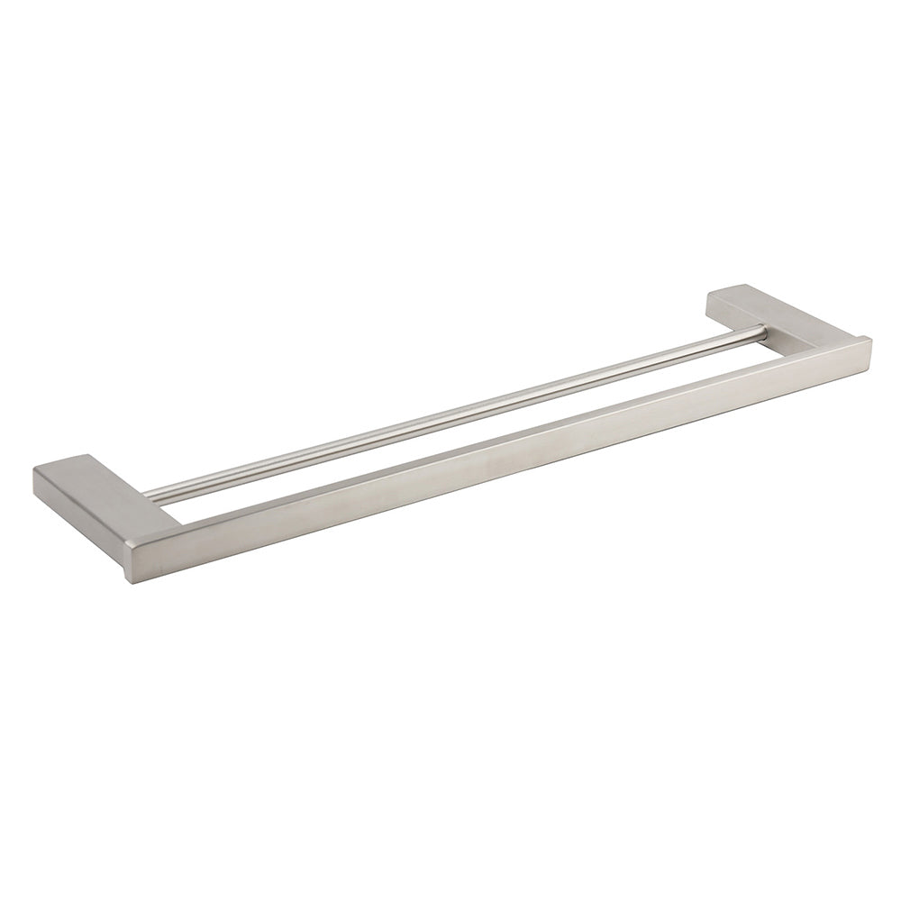 Brushed Nickel Square Towel Rail Rack 600mm Double Hanger Holder Bar Bathroom