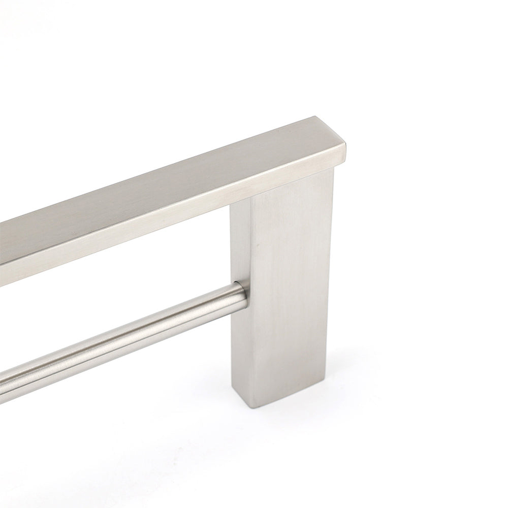 Brushed Nickel Square Towel Rail Rack 600mm Double Hanger Holder Bar Bathroom