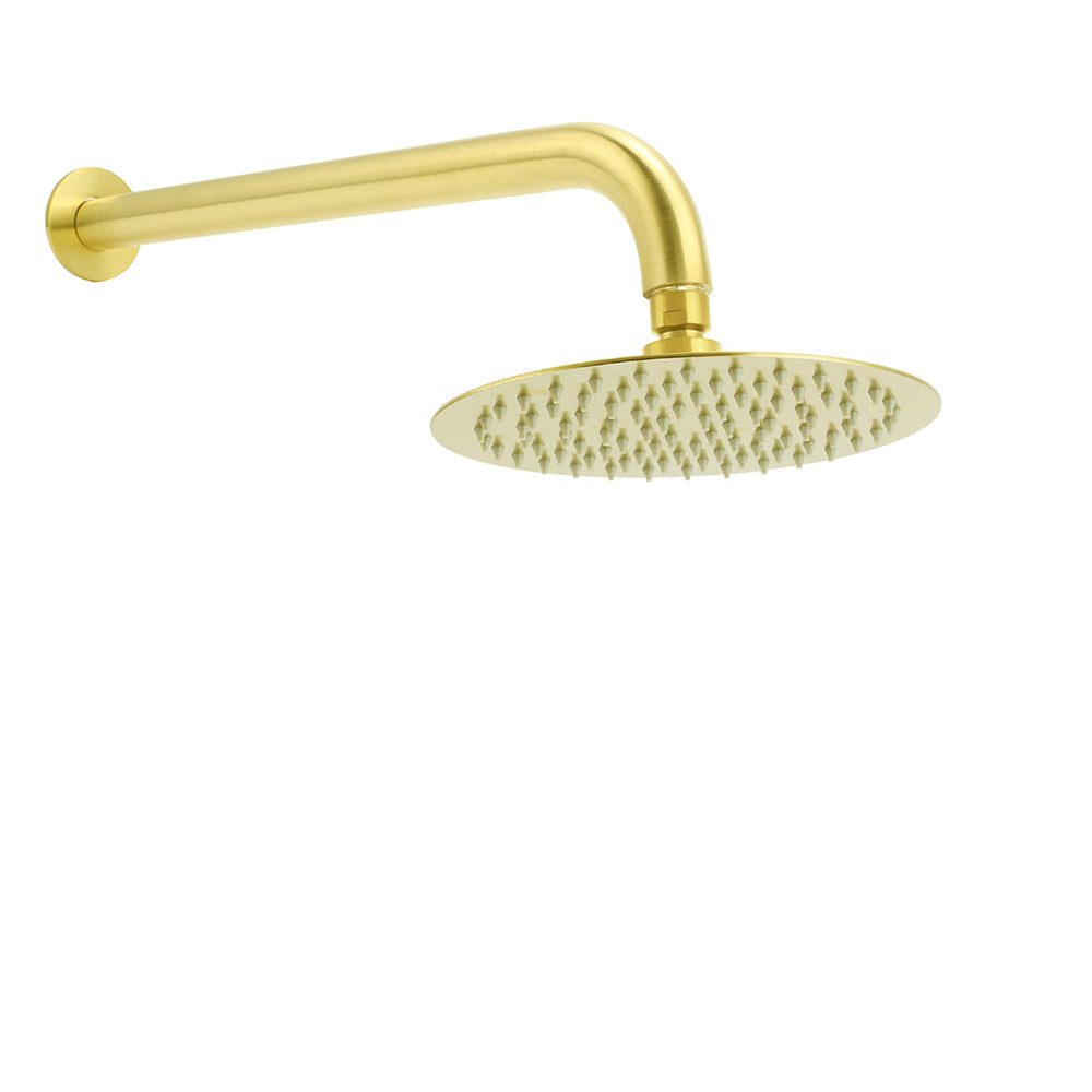 WELS Brushed Gold 8" Shower Rainfall Head + 355mm Straight Wall Mounted Arm Set