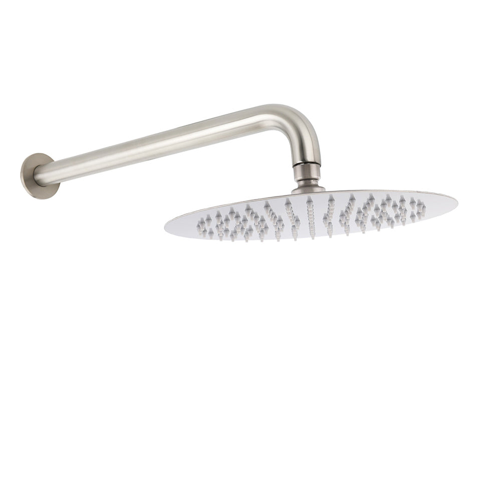 WELS Brushed Nickel Round 10" Rain Shower Head Straight Wall Mount Arm Mixer Set