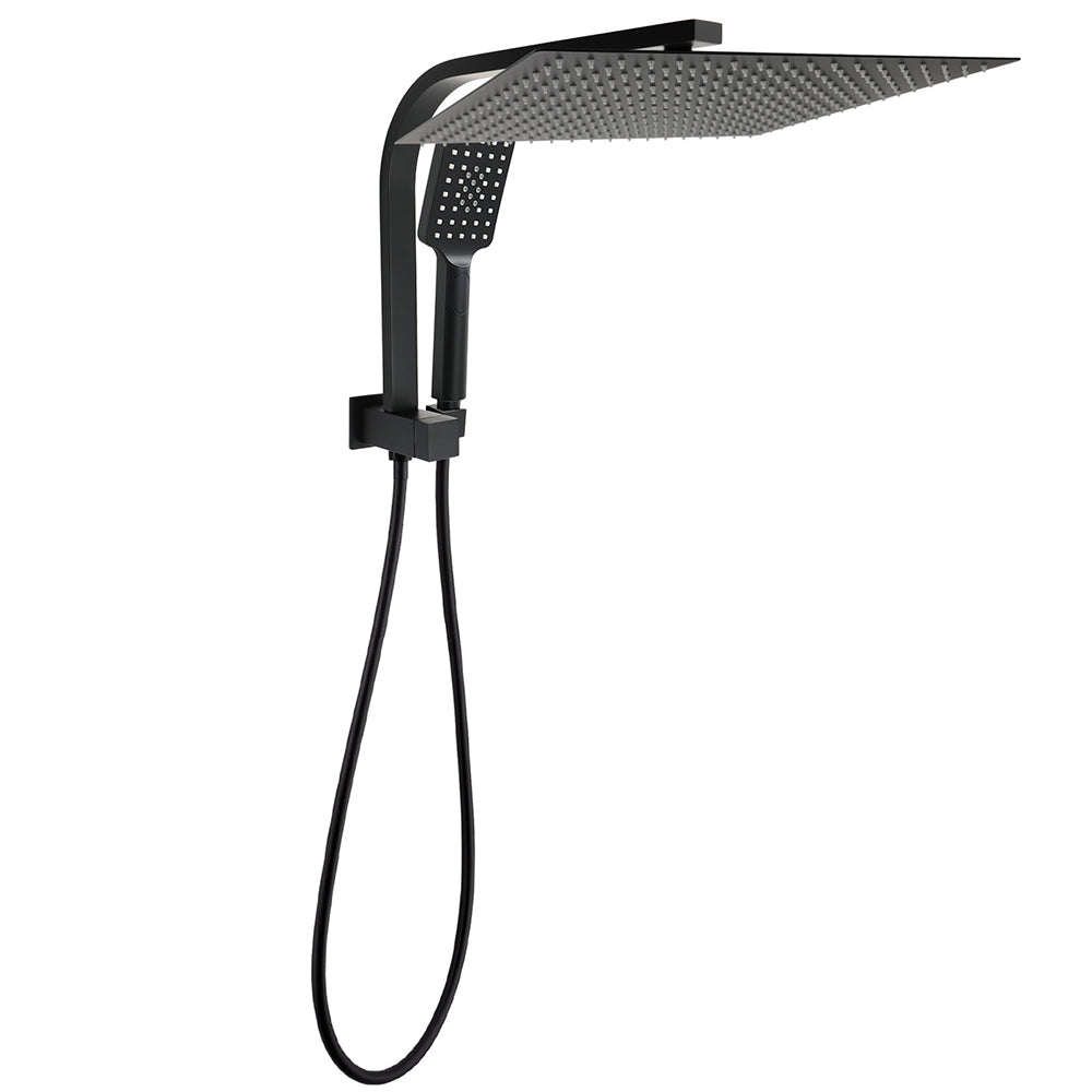 WELS Matt Black Dual Set 16" Extra Large Shower Head 3 Modes Handheld Gooseneck Arm Diverter