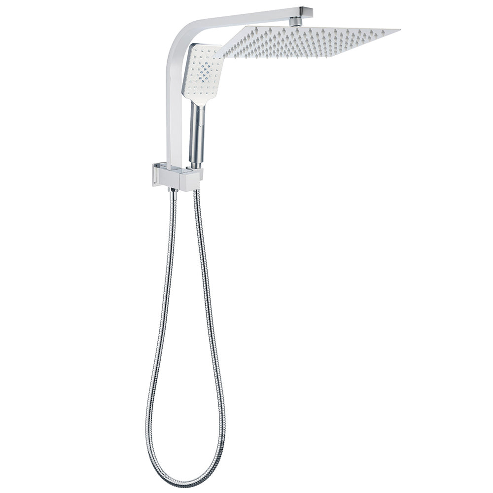WELS Dual 10" Square Rain Shower Head Handheld Spray Diverter Wall Arm Set