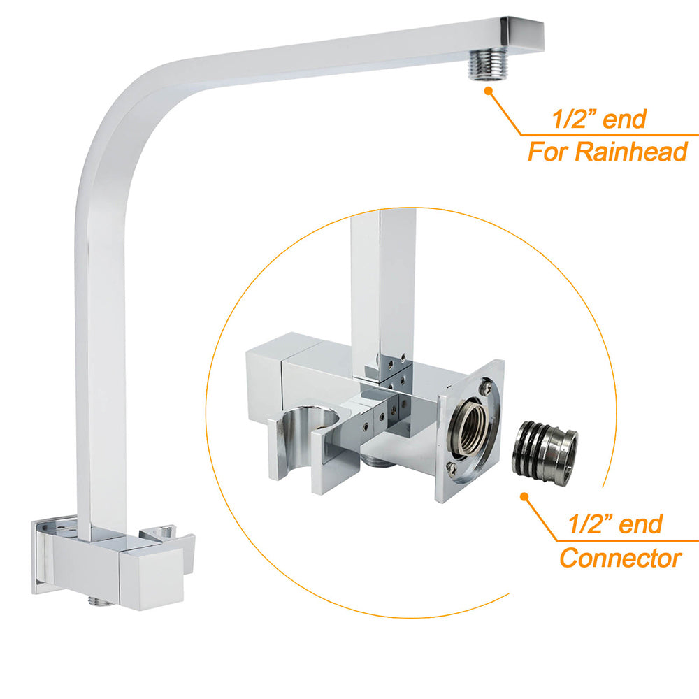 WELS Square Twin Shower Head Chrome 16" Large 3 Mode Handheld Diverter Wall Arm Set