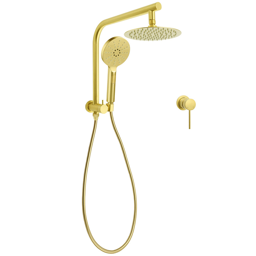Brushed Gold Round 2in1 8" Shower Head Set Diverter Wall Arm Stainless Steel Handheld Small Face Mixer