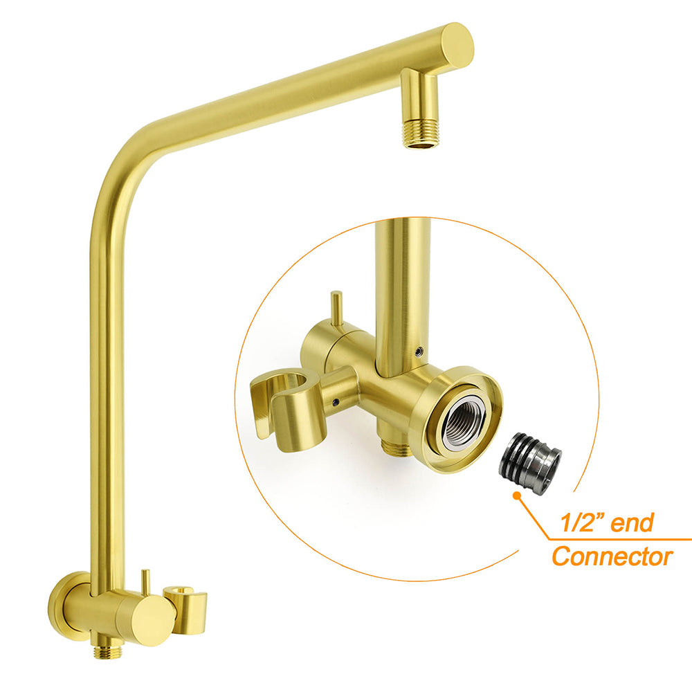 WELS Brushed Gold Round Dual Shower Head Set Diverter Wall Arm Single Mode Handheld Small Face Mixer