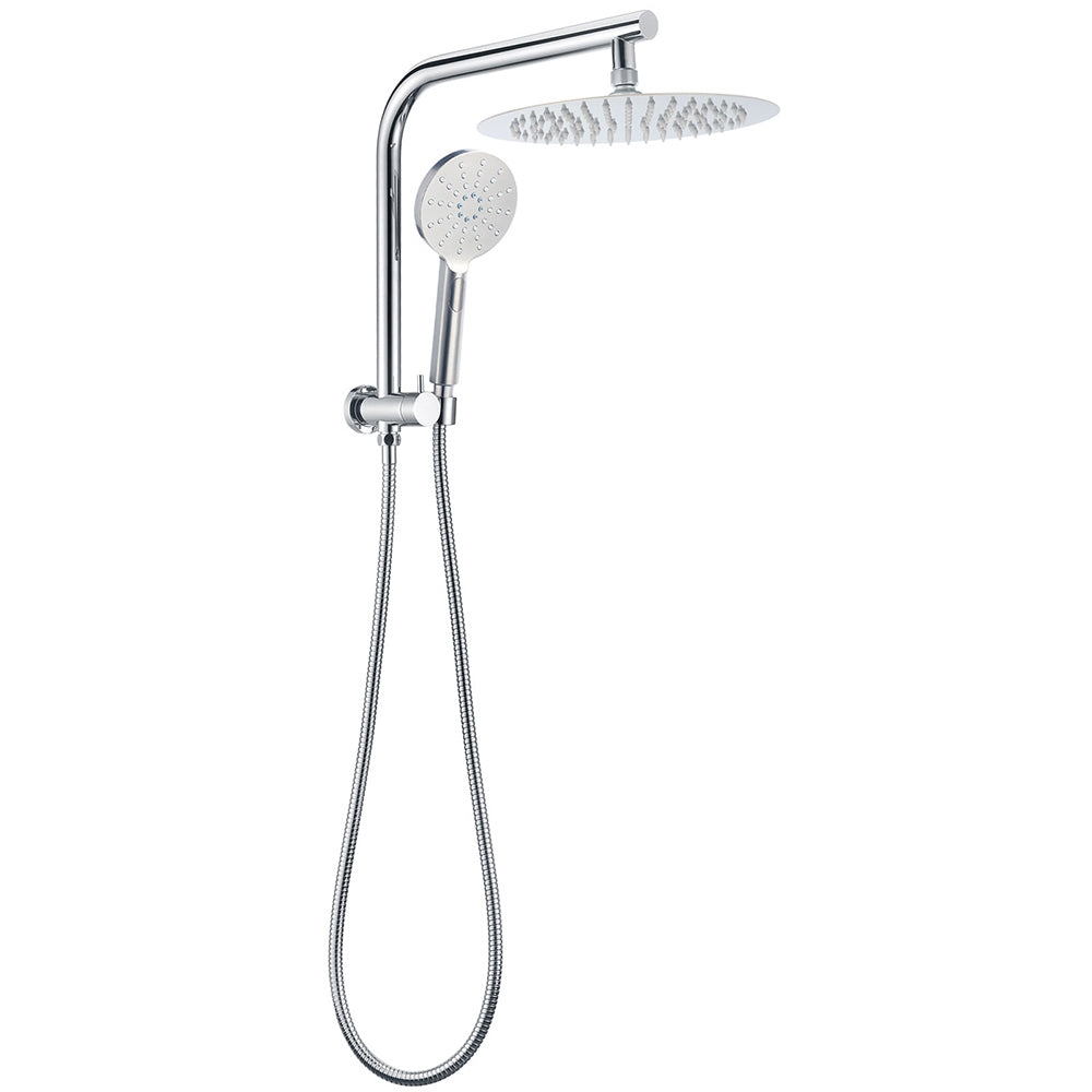 WELS 10" Rain Shower Head Handheld Sliding Rail DIY Twin Set Chrome Round