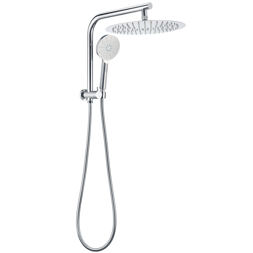 Chrome 2in1 Round Shower Head Set 12" Rainfall & 3 Mode Handheld Gooseneck Arm
