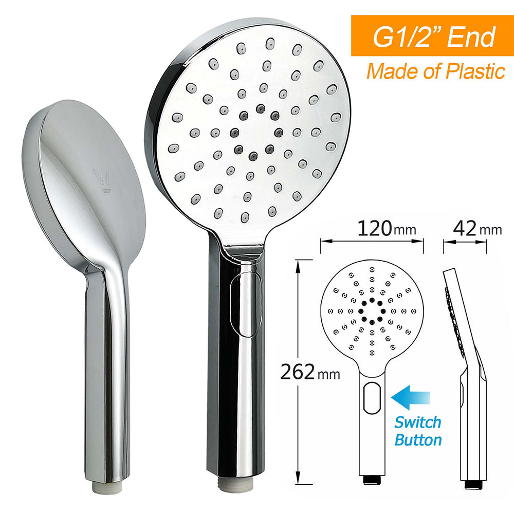 Chrome 2in1 Round Shower Head Set 12" Rainfall & 3 Mode Handheld Gooseneck Arm