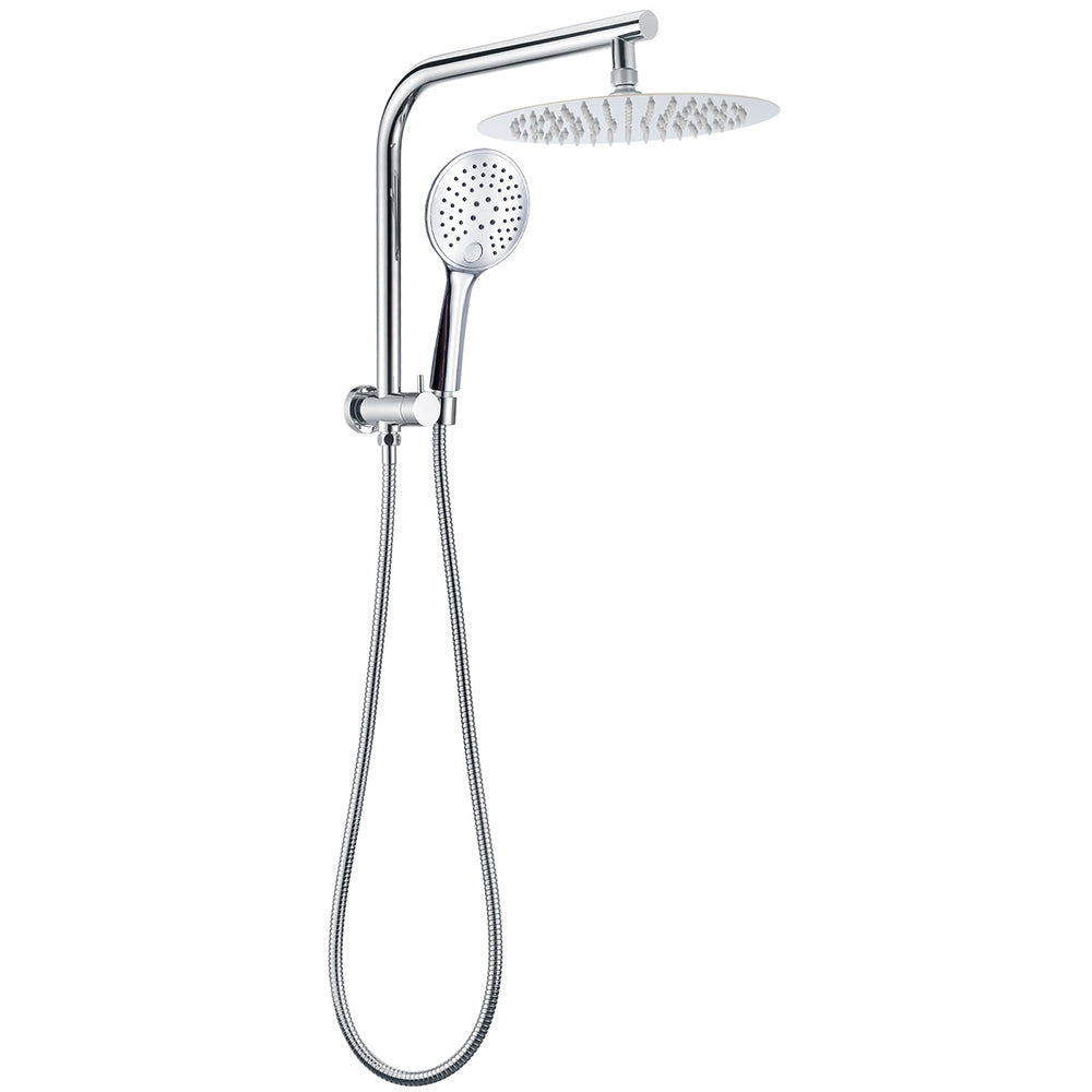 Round Chrome 10" 2in1 Shower Head 3 Mode Handheld Gooseneck Wall Arm Diverter