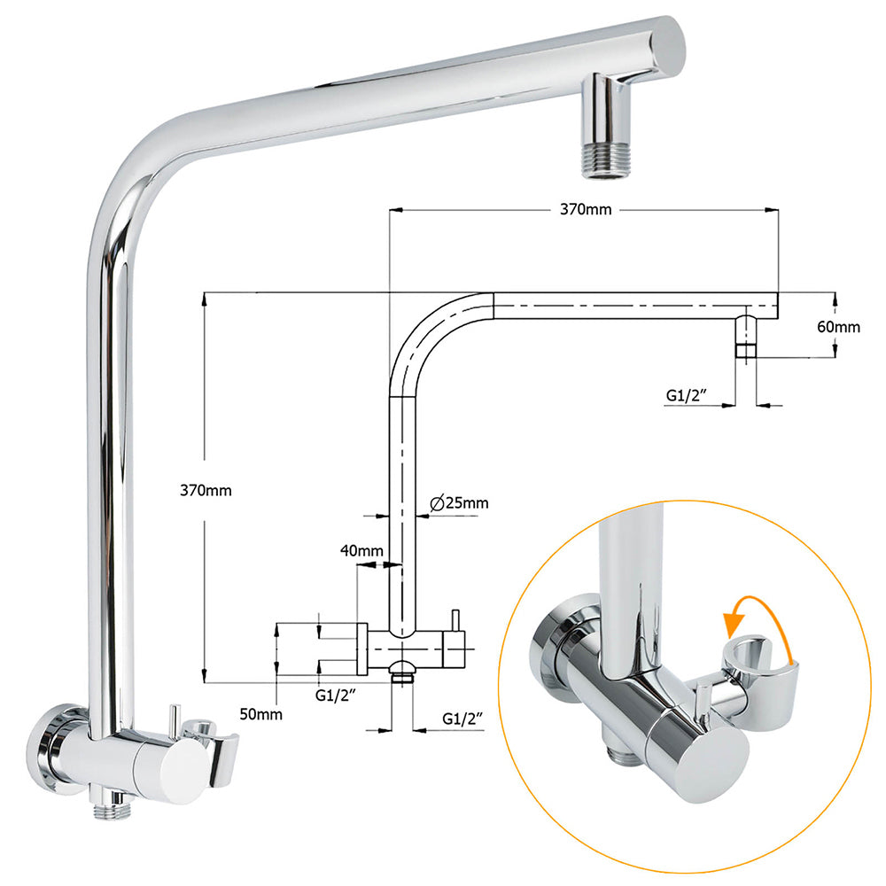 Round Chrome 10" 2in1 Shower Head 3 Mode Handheld Gooseneck Wall Arm Diverter