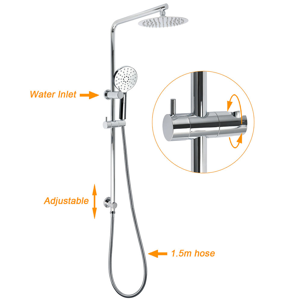Chrome Round 8" Rainfall Shower Head 3 Modes Handheld Rose Silde Rail Twin Set