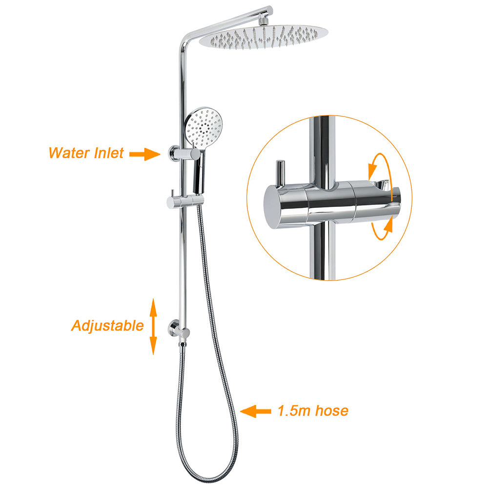 WELS Twin Shower Set Large Round 12" Rainfall Head 3 Modes Handheld Silde Rail + Mixer