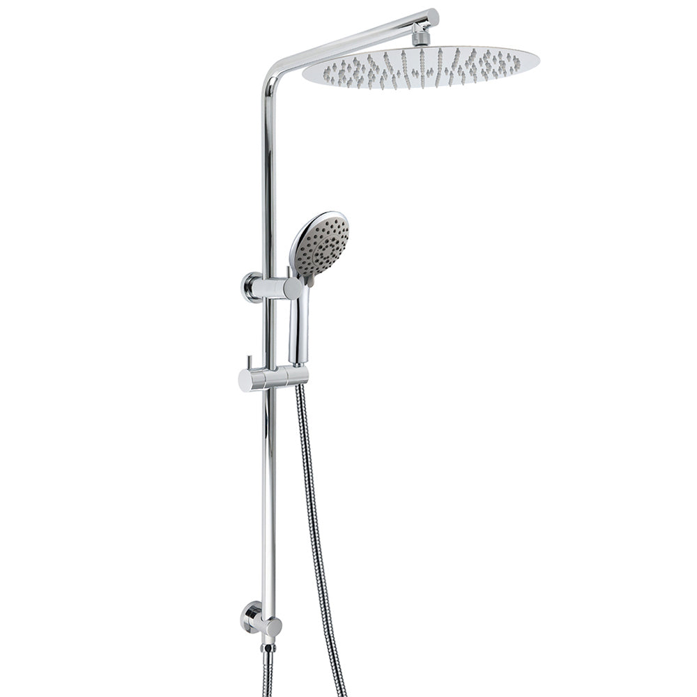 Chrome Dual Shower 12" Slim Rain Head 5 Modes Handheld Sliding Rail Inbuilt Diverter
