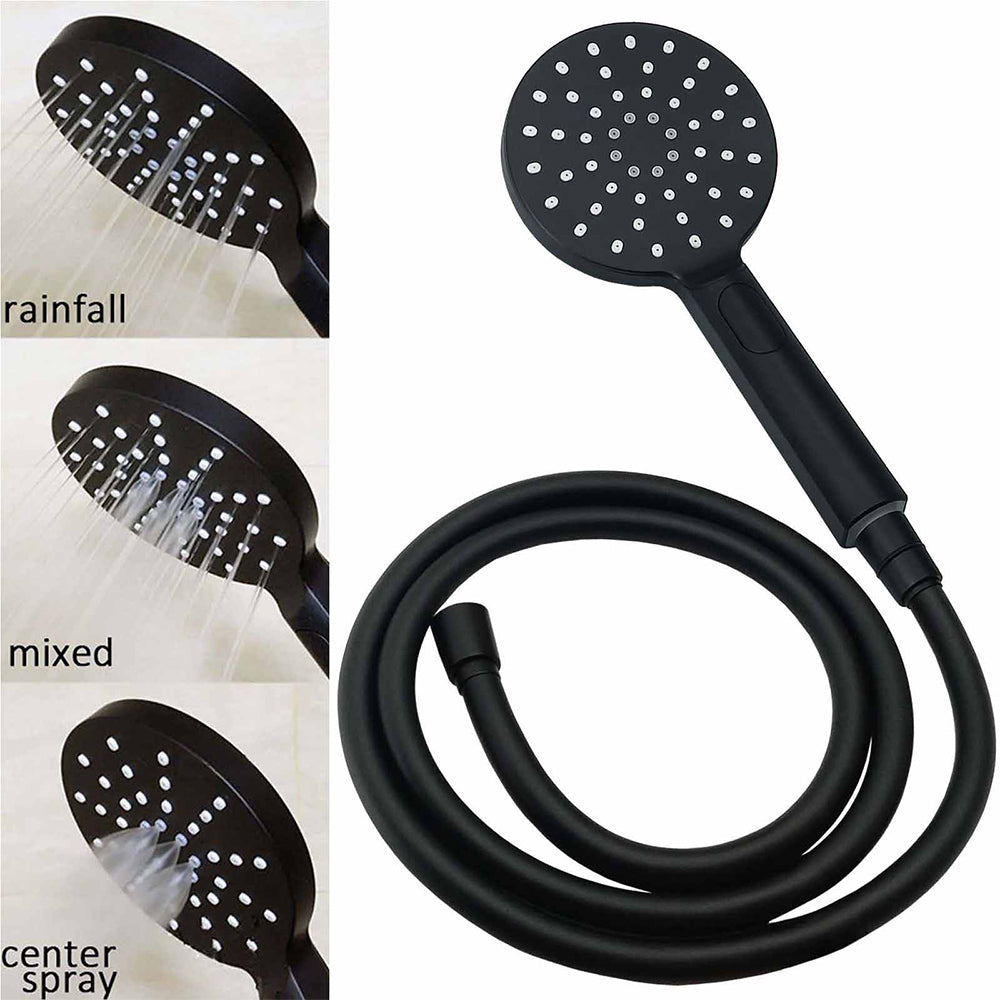 WELS Matt Black Round 2in1 8" Shower Head Sliding Rail Arm 3 Modes Handheld Mixer Set