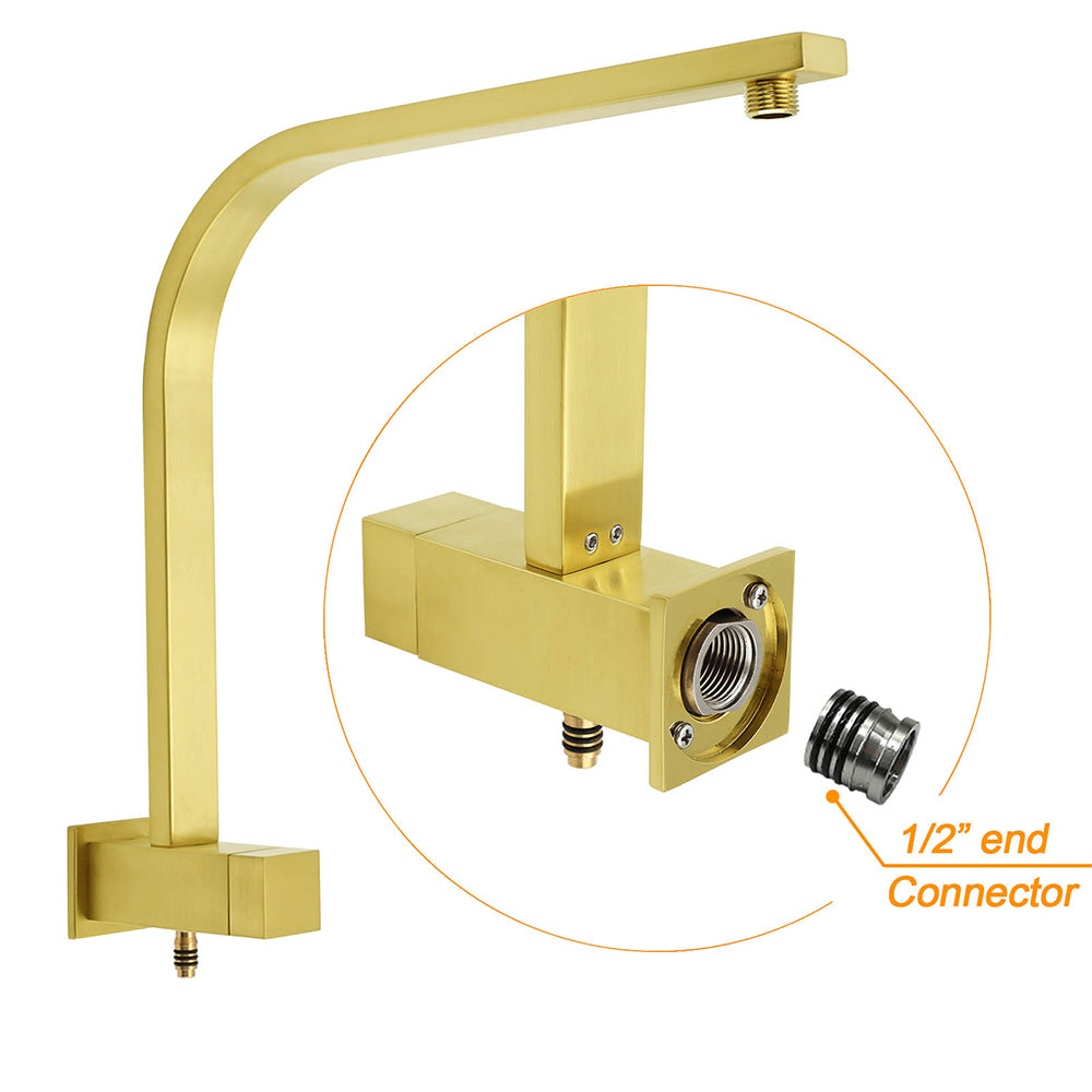 Brushed Gold Square Dual Shower 12" Large Rain Head Handheld Silde Rail Arm 2in1 Set + Mixer