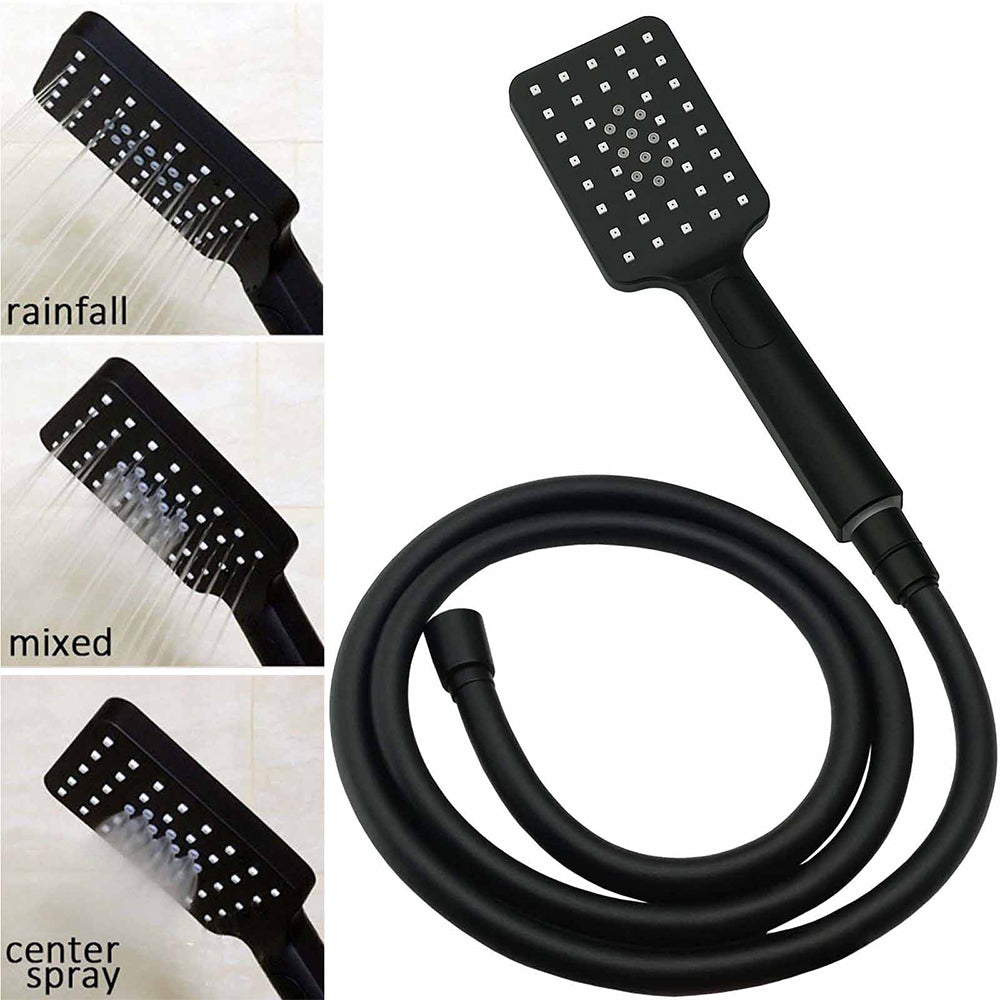 WELS Matt Black 2in1 Shower Set 10" Square Rain Head Handheld Silde Rail Arm Twin Taps