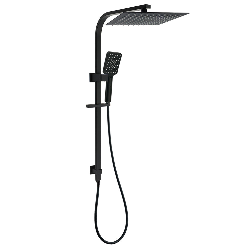 2in1 Shower Set Matt Black 12" Rainfall Head 3 Modes Handheld Silding Rail Combo