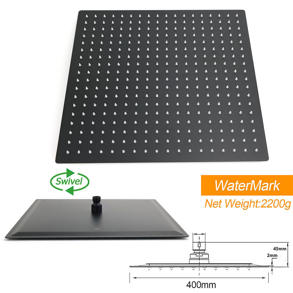 WELS Twin Shower Set Matt Black Large 16" Rainfall Head 3 Modes Handheld Silding Rail Combo