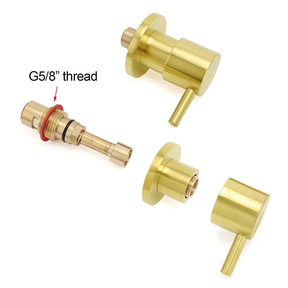 Brushed Gold Brass 1/4 Turn Round Hot Cold Tap Wall Set For Shower Vanity Spout