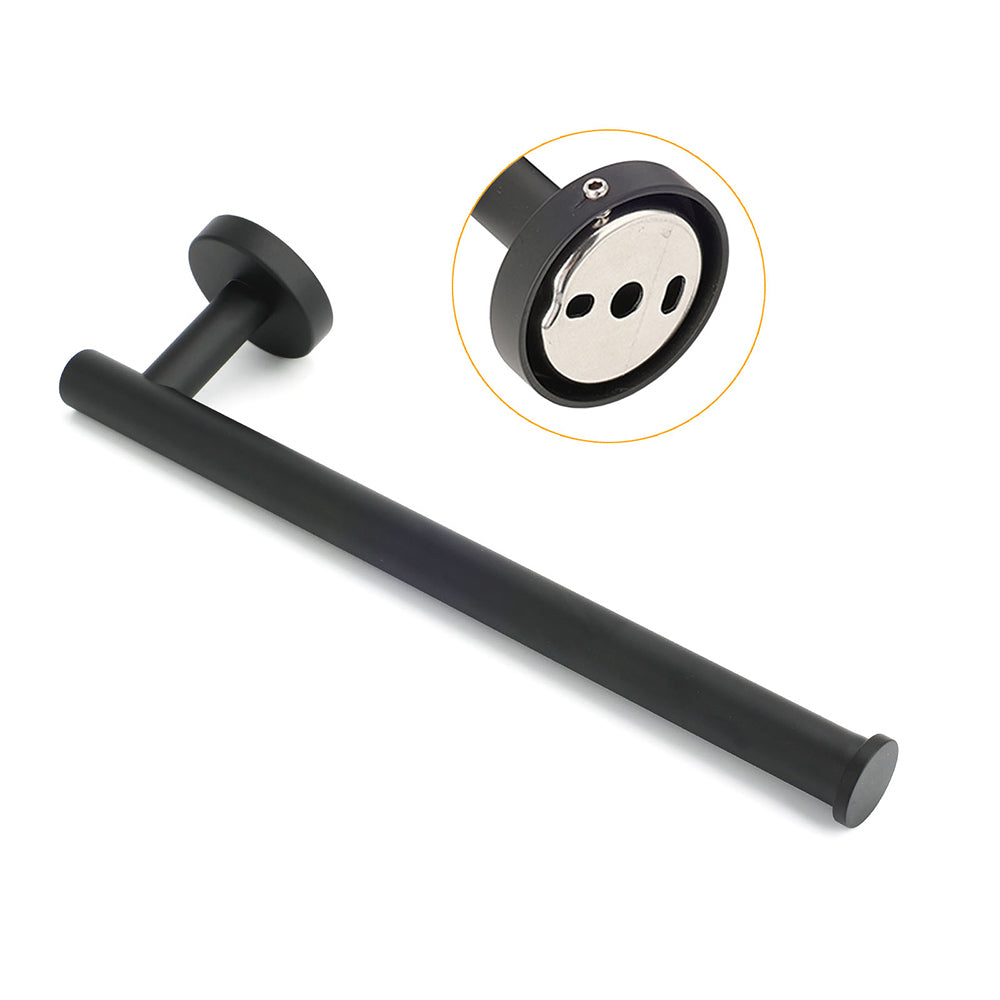 Bathroom Matt Black Round Towel Rack Holder Hook Clothes Hanger Stainless Steel