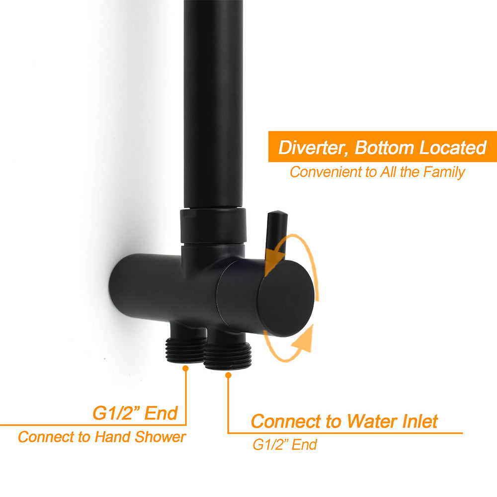 WELS Matt Black Dual 12" Round Shower Head Set Handheld Rail Wall Arm Elbow Inlet Twin Taps