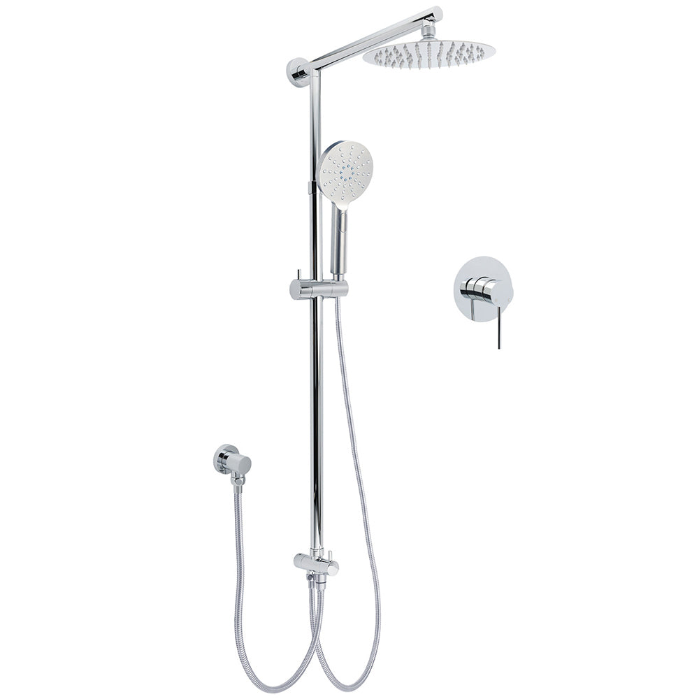 WELS Chrome Round 2in1 8" Stainless Steel Rain Head Handheld Sliding Rail Arm Shower Mixer Set