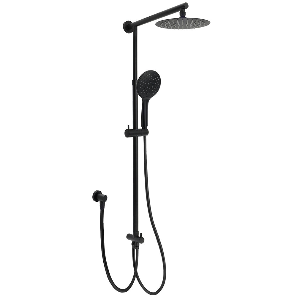 WELS Matt Black Twin Shower 8" Round Head Set Sliding Rail 3 Mode Handheld Rose