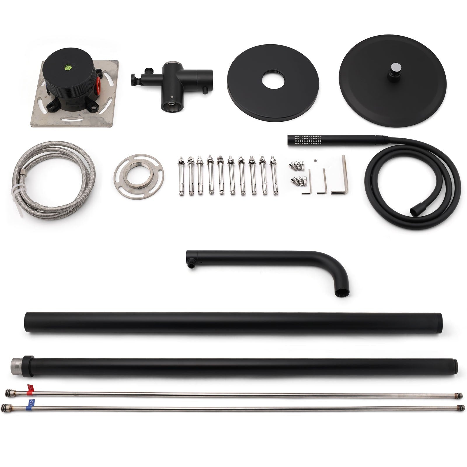 WELS Matte Black 316SUS Dual Shower Set Outdoor Bath System Rainfall 10" Head