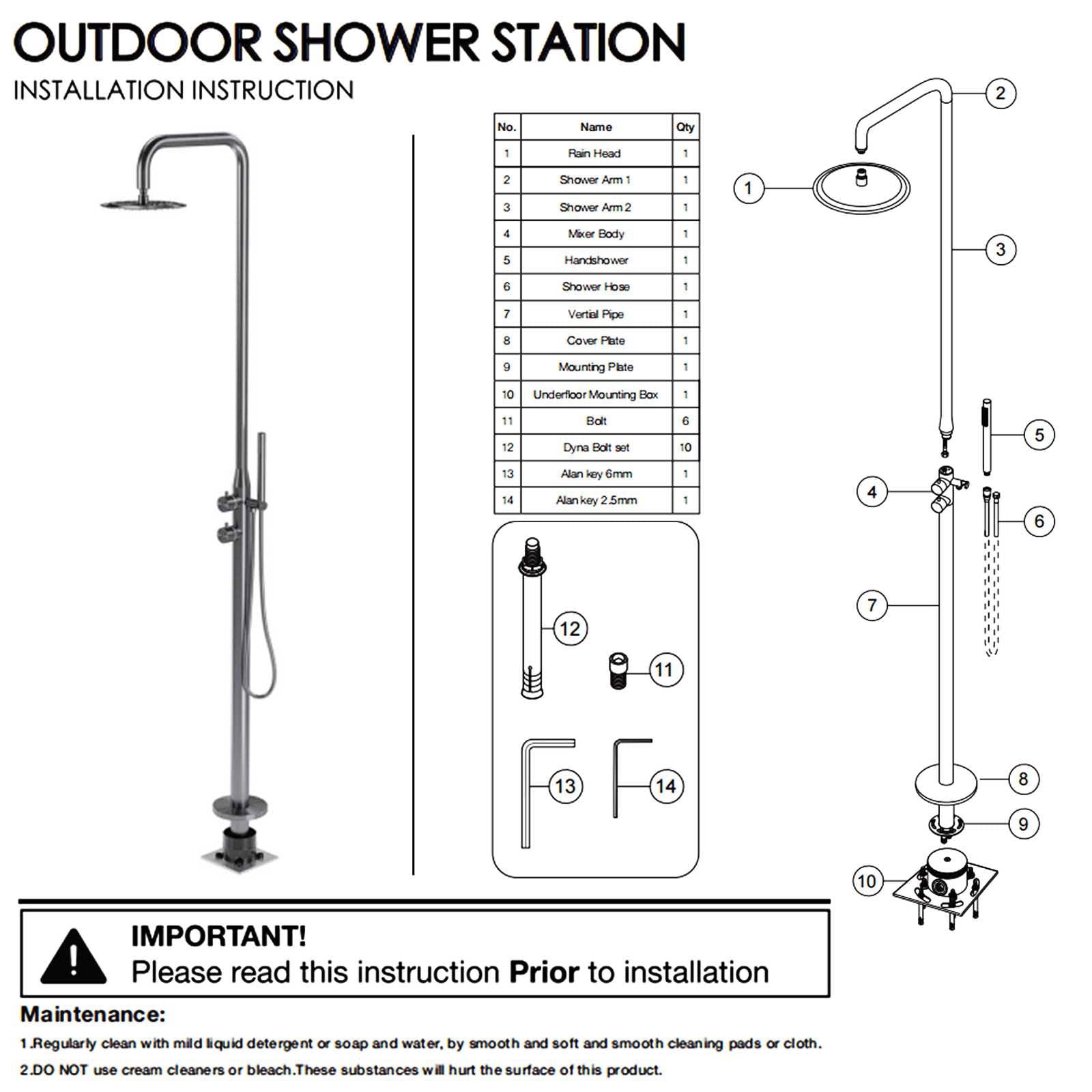 WELS Matte Black 316SUS Dual Shower Set Outdoor Bath System Rainfall 10" Head