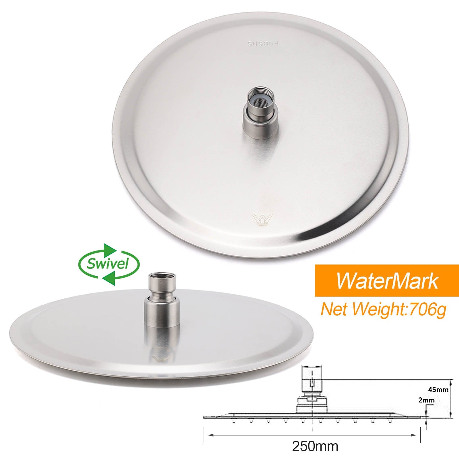 Watermark Brushed Nickel Dual Shower Handset Combo Outdoor Round 10" Head 316SUS