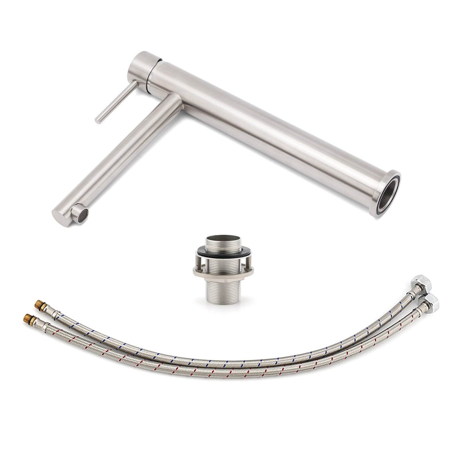 Brushed Nickel Classic Round Bathroom Basin Straight Spout Mixer Sink Faucet Tap
