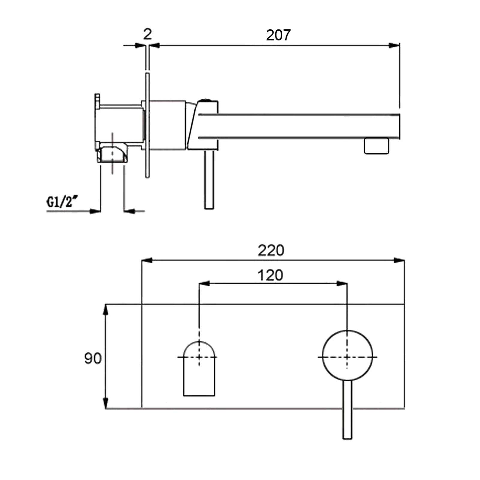 Brushed Nickel Round Wall Mounted Basin Vanity Mixer Bathtub Straight Spout Tap