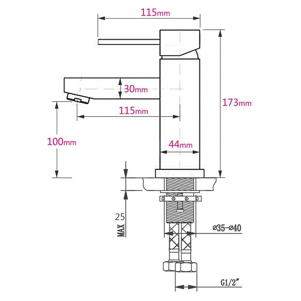 WELS Chrome Short Kitchen Laundry Round Basin Mixer Vanity Sink Faucet Tap Set