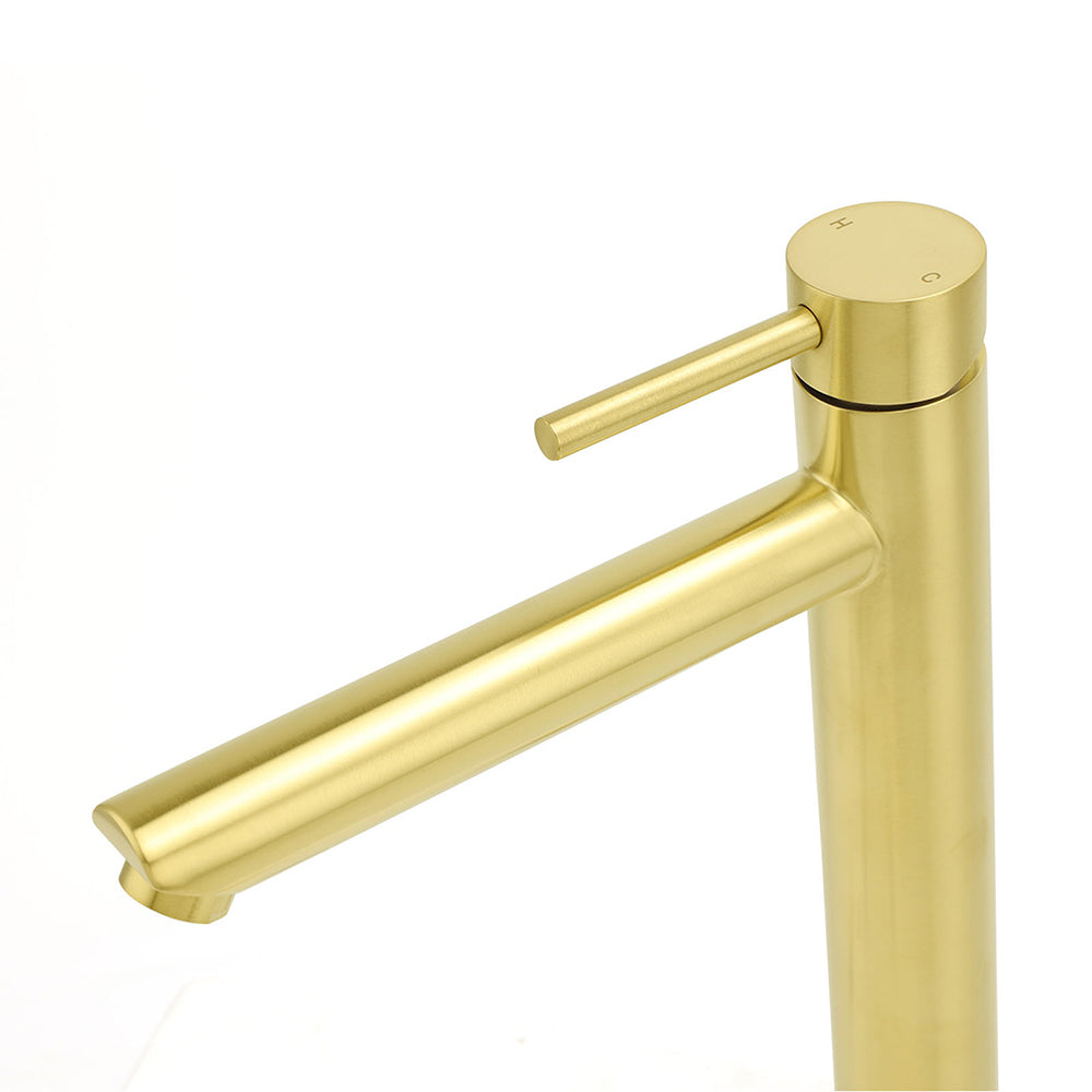 WELS Brushed Gold Laundry Round Tall Basin Mixer Vanity Sink Faucet Tap 304 SUS