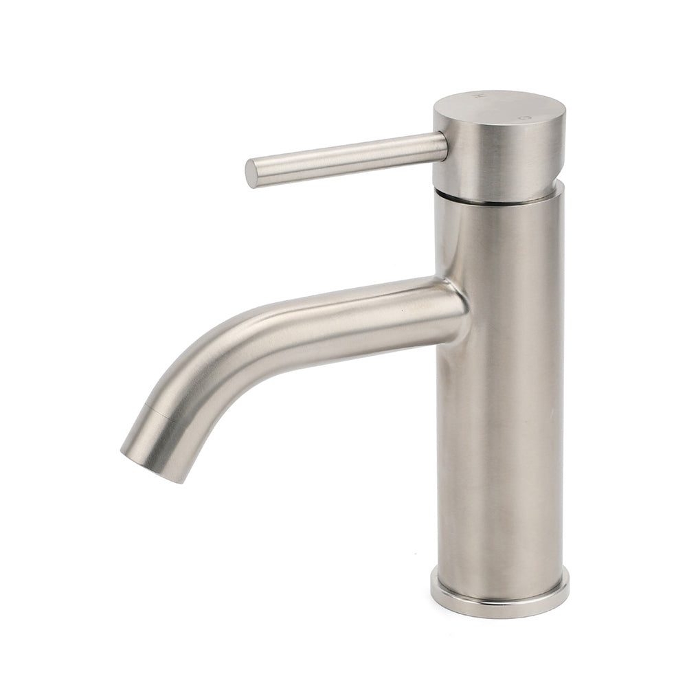 Brushed Nickel Round Curve Kitchen Laundry Basin Mixer Vanity Counter Top Faucet