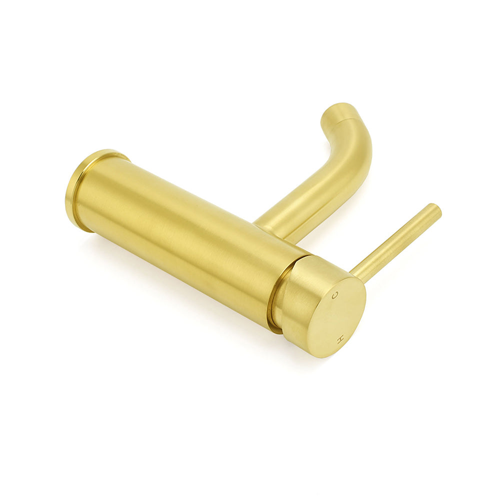 WELS Brushed Gold Kitchen Laundry Round Basin Mixer Vanity Sink Faucet Tapware