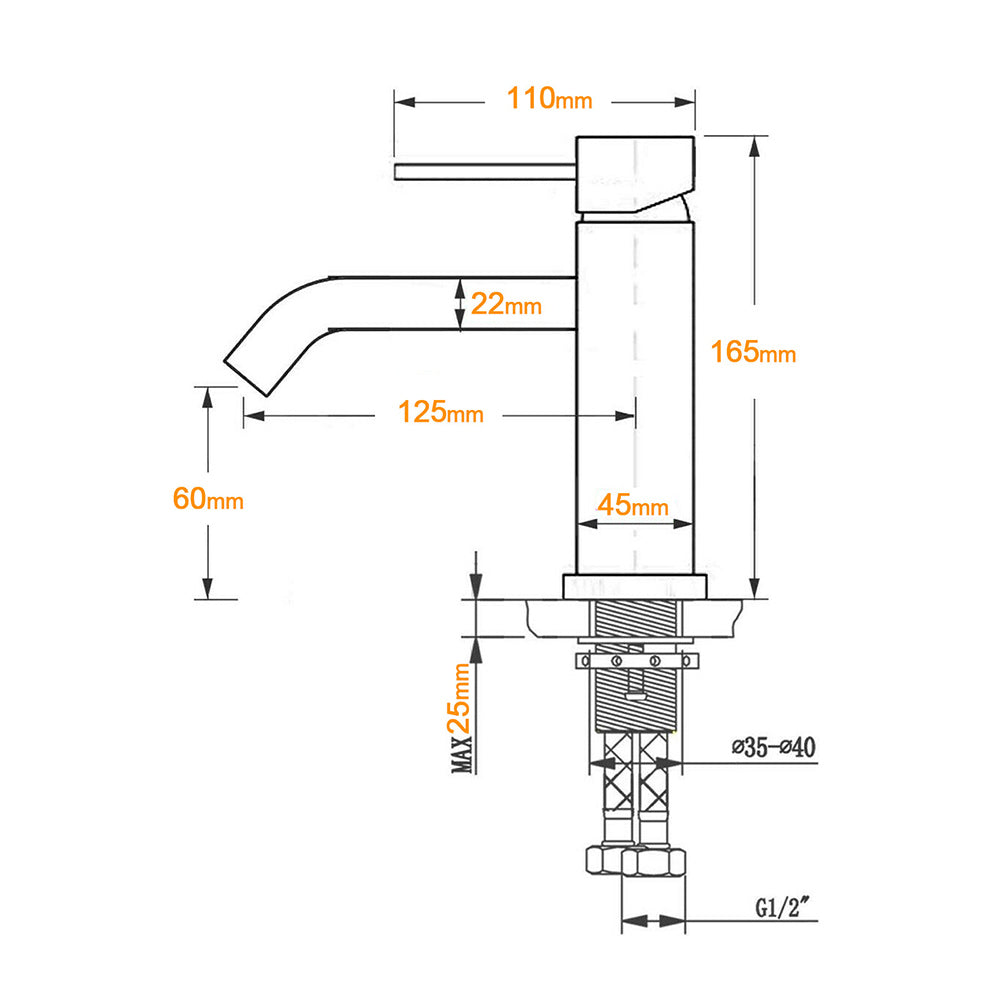 WELS Brushed Gold Kitchen Laundry Round Basin Mixer Vanity Sink Faucet Tapware