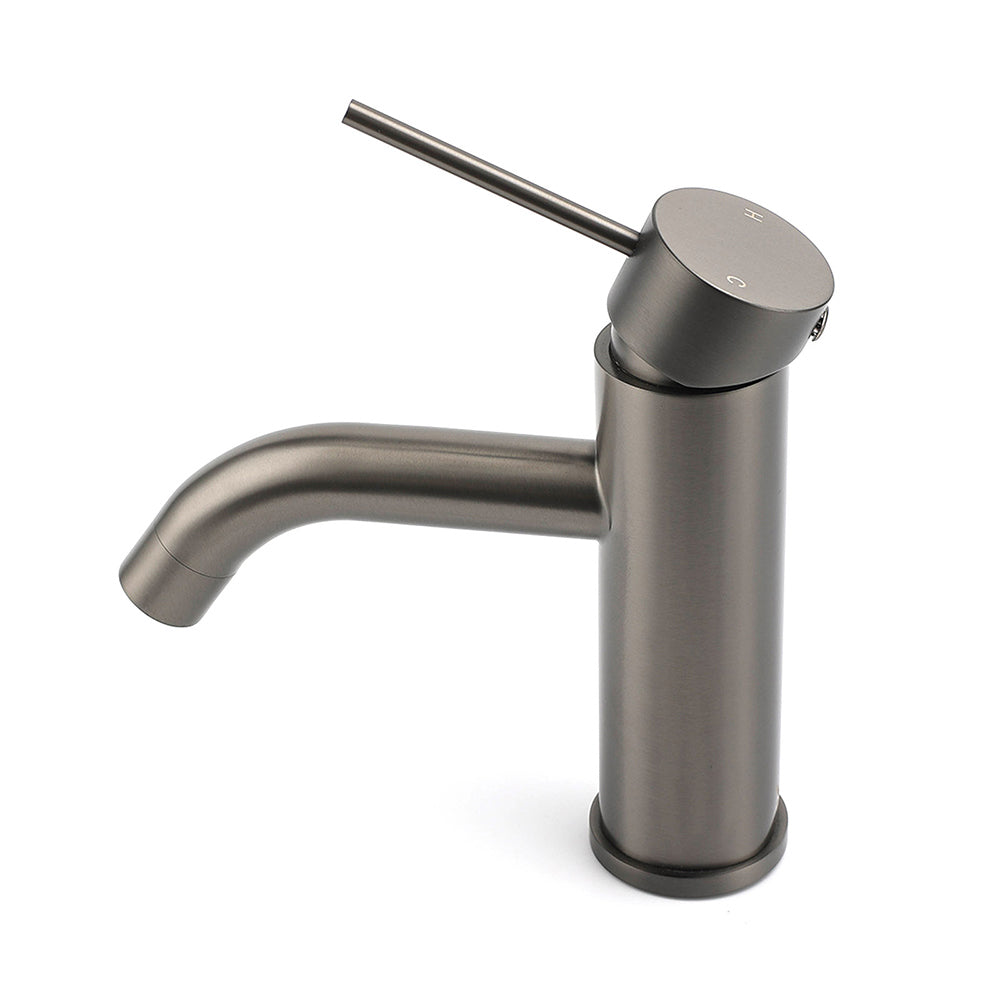 WELS Gun Metal Grey Kitchen Laundry Round Basin Mixer Vanity Sink Faucet Tap Set