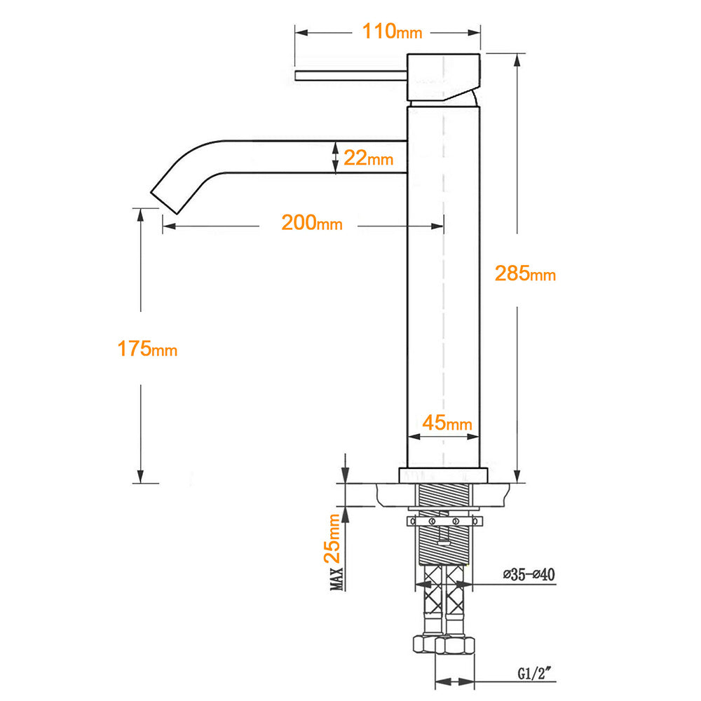 Matt Black Tall Laundry Round Curve Spout Basin Mixer Vanity Sink Faucet Tapware