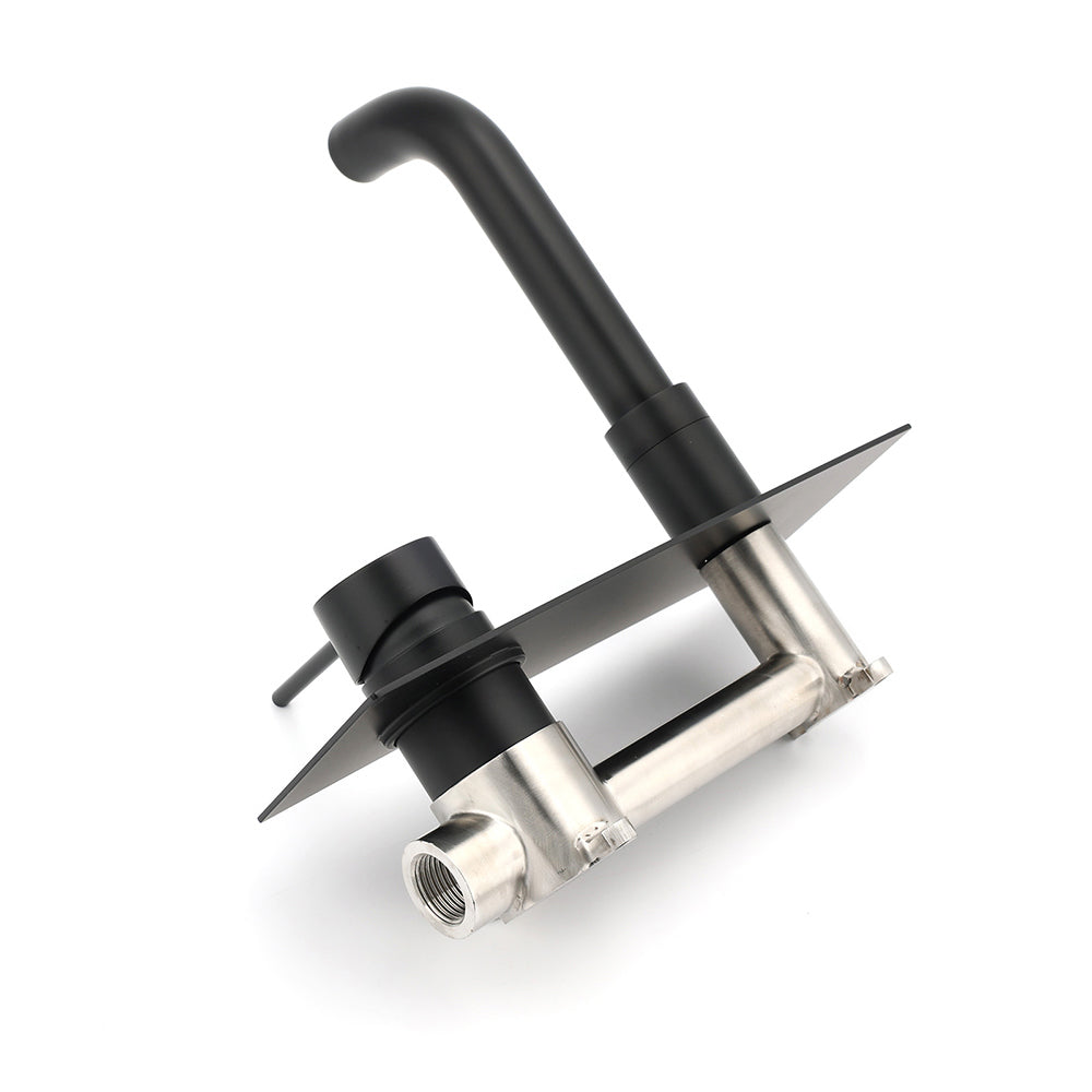 Matt Black Round Basin Mixer Bathtub Wall Mounted Faucet Tap Laundry Spout Set